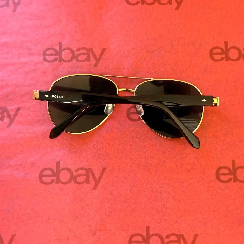Fossil Aviator Sunglasses Mens Women 57-15-135 Gold Black 90s Top Gun FM25 Metal